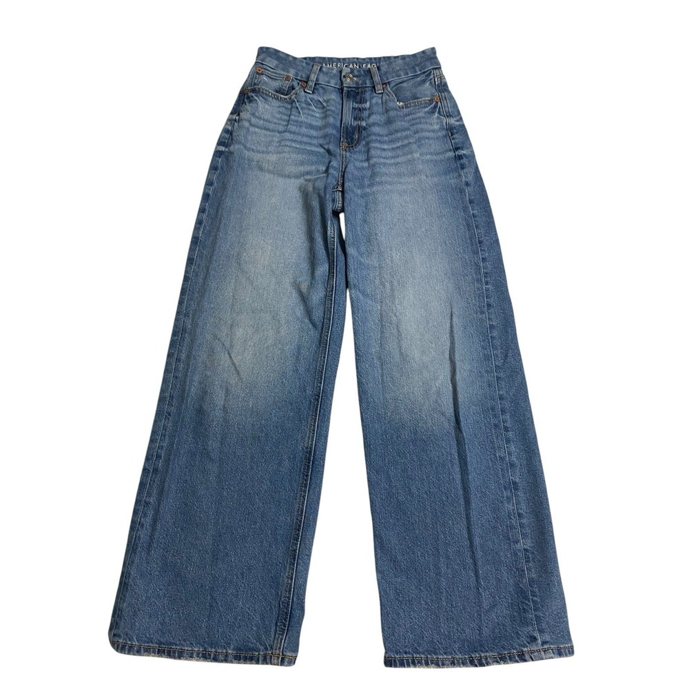 American Eagle STRIGID Curvy Super High Rise Baggy Straight Jeans Sz 0 Short